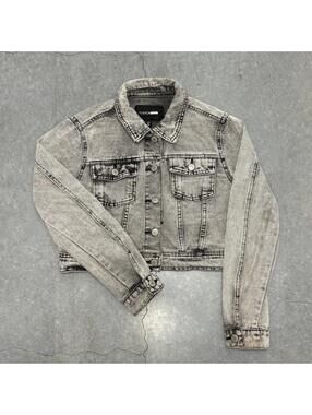 Fashion Nova Grey Acid Wash Denim Jean Jacket